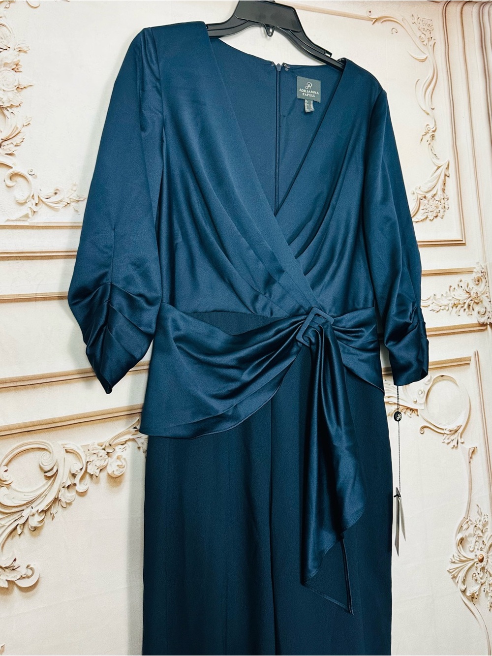 Adrianna Papell Navy Wrap-Front Wide-Leg Jumpsuit - Picture 3 of 16